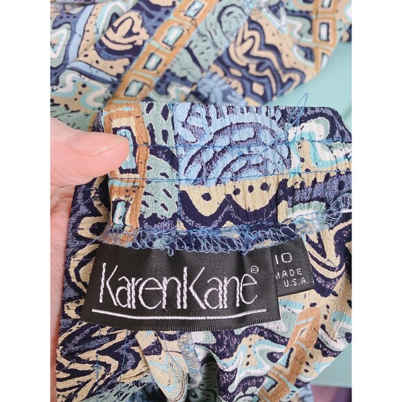 1990s Vintage Blue Southwestern Sarong Skirt Set / 90s Rayon Cocoon Jacket 10 - Picture 9 of 10